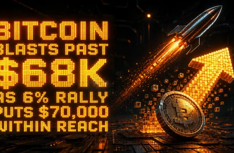 Bitcoin Blasts Past $68K as 6% Rally Puts $70,000 Within Reach