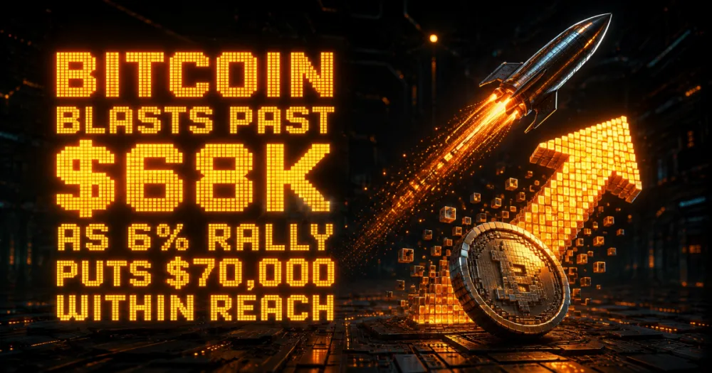 Bitcoin Blasts Past $68K as 6% Rally Puts $70,000 Within Reach