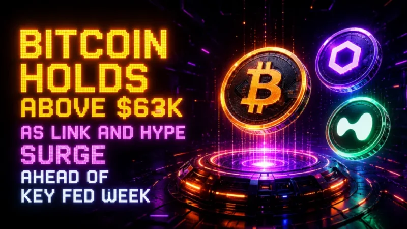 Bitcoin Holds Above $63K as LINK and HYPE Surge Ahead of Key Fed Week