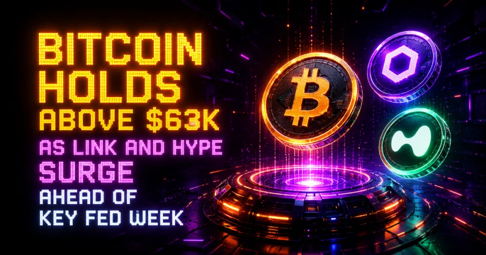 Bitcoin Holds Above $63K as LINK and HYPE Surge Ahead of Key Fed Week