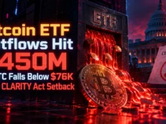 Bitcoin ETF Outflows Hit $450M as BTC Falls Below $76K After CLARITY Act Setback